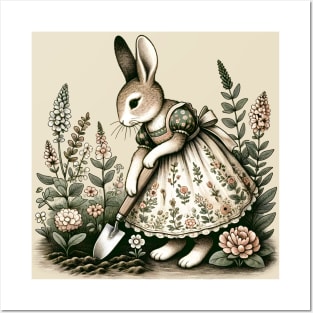 Gardening Bliss - Vintage Rabbit Botanical Illustration Posters and Art